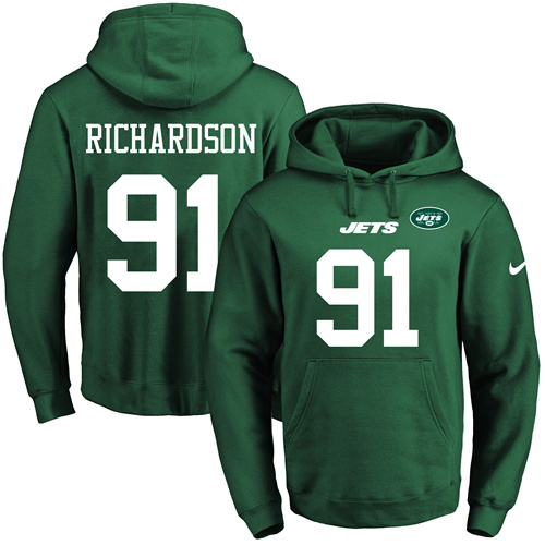 Nike Jets #91 Sheldon Richardson Green Name & Number Pullover NFL Hoodie - Click Image to Close